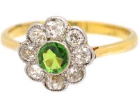 Edwardian 18ct Gold & Platinum Cluster Ring set with a Green Garnet & Diamonds