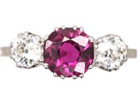Edwardian 18ct Gold & Platinum Three Stone Ruby & Diamond Ring