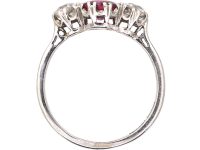 Edwardian 18ct Gold & Platinum Three Stone Ruby & Diamond Ring