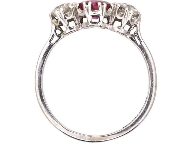 Edwardian 18ct Gold & Platinum Three Stone Ruby & Diamond Ring