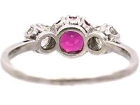 Edwardian 18ct Gold & Platinum Three Stone Ruby & Diamond Ring