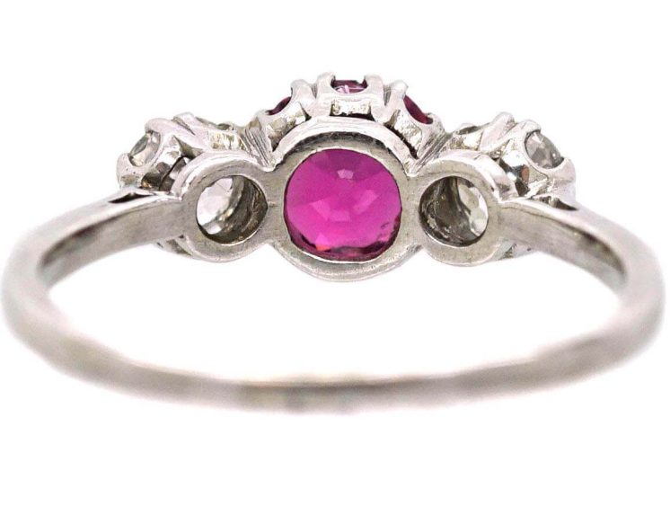 Edwardian 18ct Gold & Platinum Three Stone Ruby & Diamond Ring