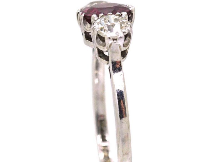 Edwardian 18ct Gold & Platinum Three Stone Ruby & Diamond Ring