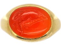 18ct Gold Ring set with a with a Roman Carnelian Intaglio of Mercury