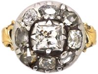 Georgian 15ct Gold & Silver Old Mine Cut Diamond Cluster Ring