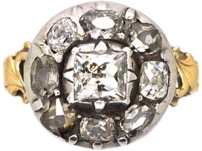Georgian 15ct Gold & Silver Old Mine Cut Diamond Cluster Ring