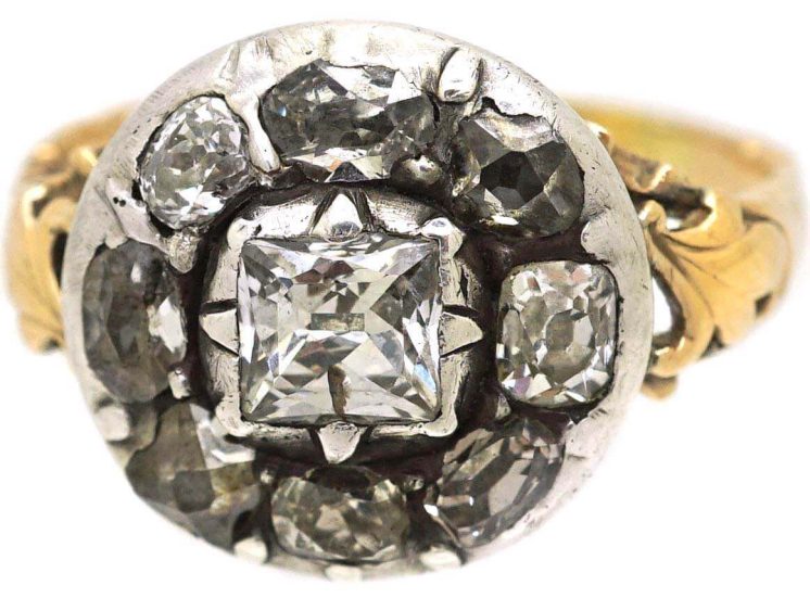 Georgian 15ct Gold & Silver Old Mine Cut Diamond Cluster Ring