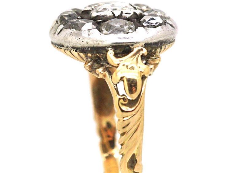 Georgian 15ct Gold & Silver Old Mine Cut Diamond Cluster Ring
