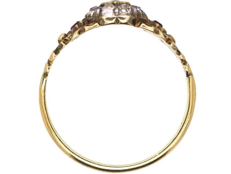 Georgian 15ct Gold & Silver Cluster Ring set with Rubies & Old Mine Cut Diamonds