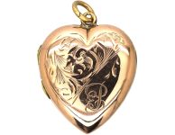 Edwardian 9ct Gold Back & Front Engraved Heart Locket