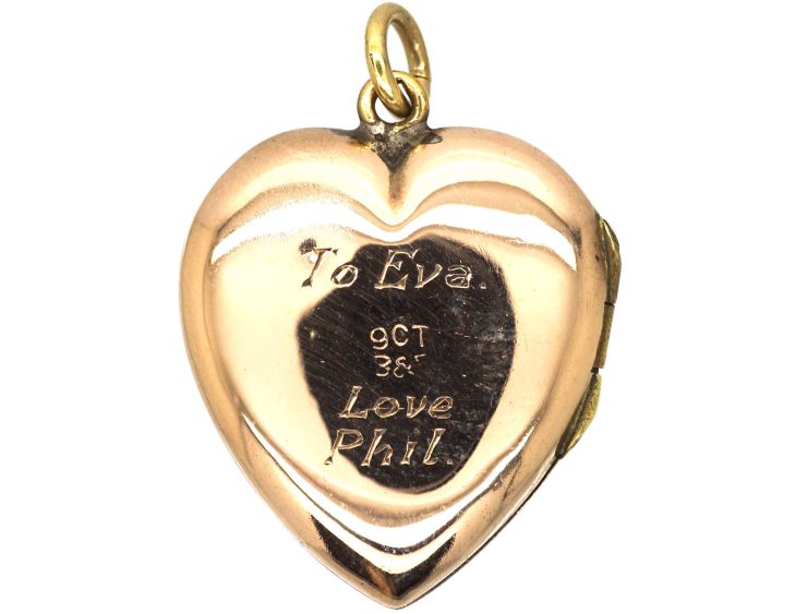 Edwardian 9ct Gold Back & Front Engraved Heart Locket