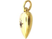 Edwardian 15ct Gold Heart pendant set with a Ruby & Rose Diamonds