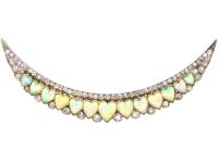 Victorian Large 15ct Gold & Silver Crescent Brooch set with Heart Shaped Opals & Diamonds