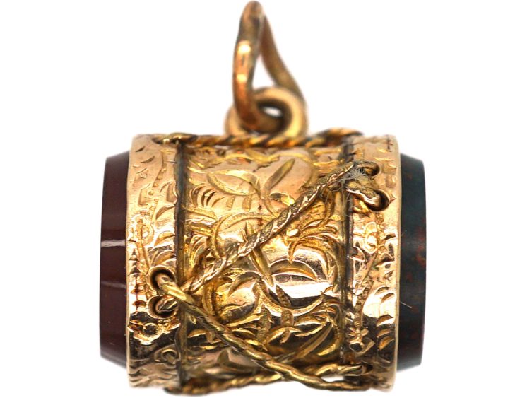Victorian 9ct Gold Drum Charm set with a Bloodstone & Carnelian