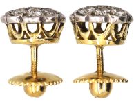 Mid 20th Century 18ct Gold & Silver Diamond Flower Cluster Earrings