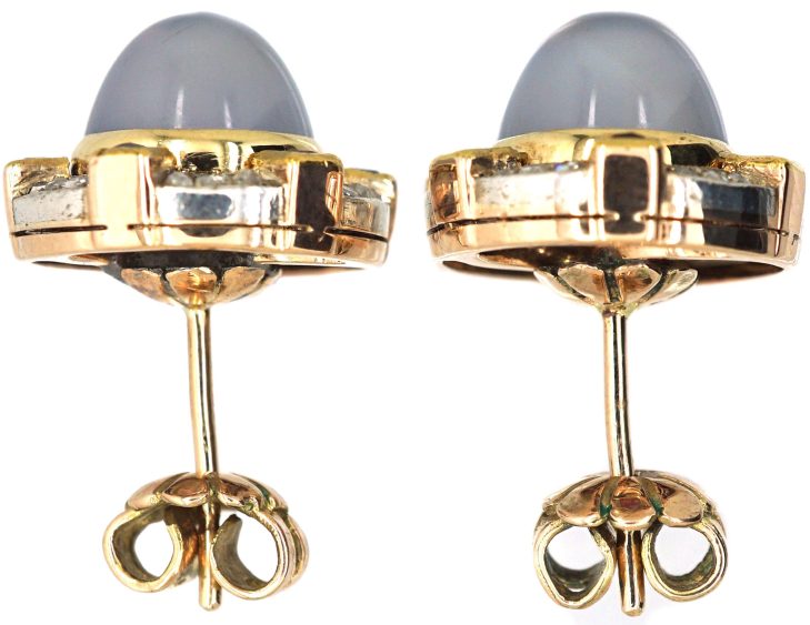 Art Deco 18ct Gold & Platinum, Moonstone Ruby & Diamond Cluster Earrings