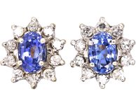 Vintage 9ct Gold Sapphire & Diamond Oval Cluster Earrings