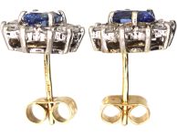Vintage 9ct Gold Sapphire & Diamond Oval Cluster Earrings
