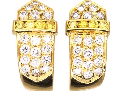 Vintage 18ct Gold Earrings set with Canary Yellow & White Diamonds by David Morris