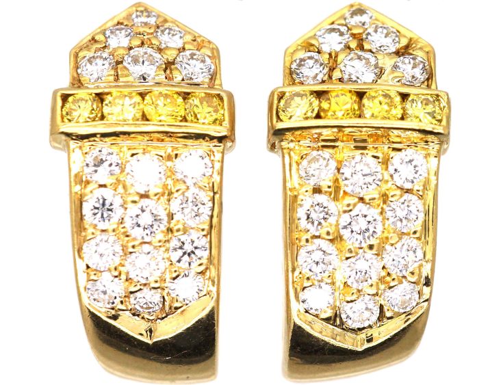 Vintage 18ct Gold Earrings set with Canary Yellow & White Diamonds by David Morris