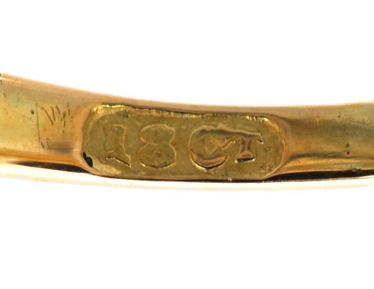 Victorian 18ct Five Stone Old Mine Cut Diamond Carved Half Hoop Ring