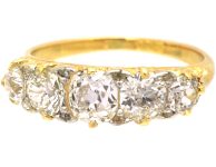 Victorian 18ct Five Stone Old Mine Cut Diamond Carved Half Hoop Ring