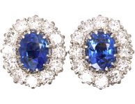Early 20th Century 18ct White Gold Large Sapphire & Diamond Cluster Earrings