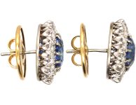 Early 20th Century 18ct White Gold Large Sapphire & Diamond Cluster Earrings