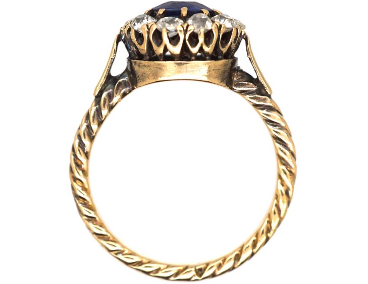 Edwardian 18ct Gold Sapphire & Diamond Slightly Oval Cluster Ring
