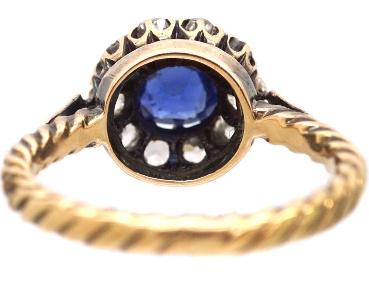 Edwardian 18ct Gold Sapphire & Diamond Slightly Oval Cluster Ring