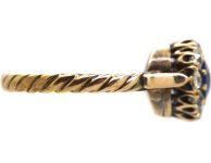 Edwardian 18ct Gold Sapphire & Diamond Slightly Oval Cluster Ring