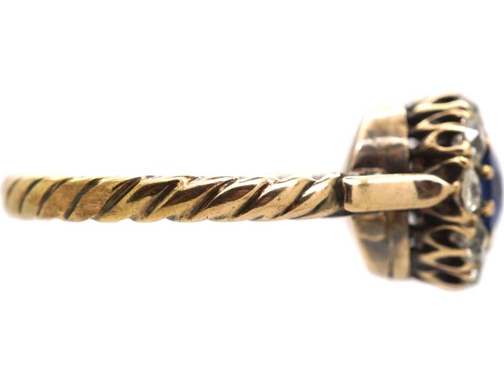 Edwardian 18ct Gold Sapphire & Diamond Slightly Oval Cluster Ring