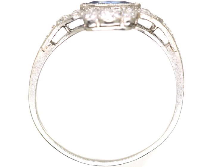 Art Deco Platinum Ring set with a Marquise Cut Sapphire & Diamonds