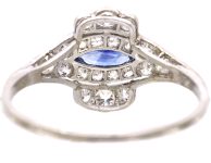 Art Deco Platinum Ring set with a Marquise Cut Sapphire & Diamonds