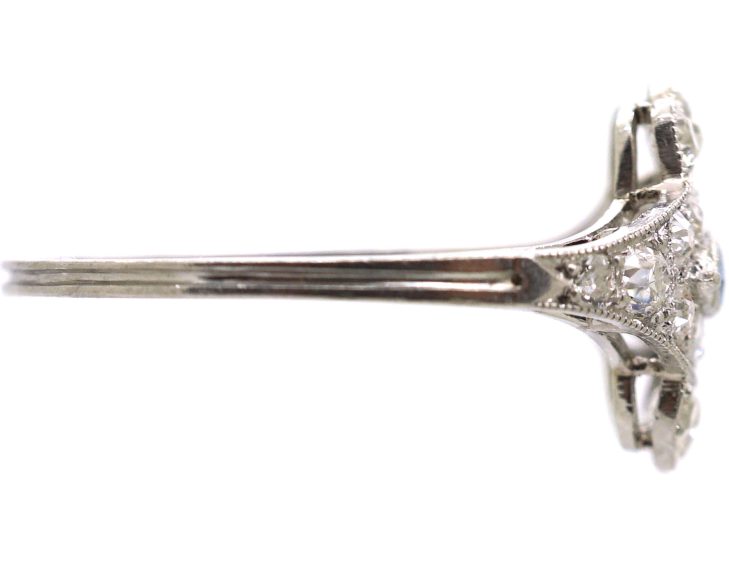 Art Deco Platinum Ring set with a Marquise Cut Sapphire & Diamonds