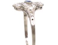 Art Deco Platinum Ring set with a Marquise Cut Sapphire & Diamonds