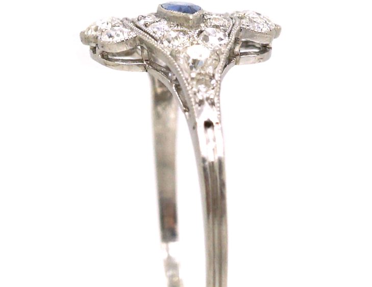 Art Deco Platinum Ring set with a Marquise Cut Sapphire & Diamonds