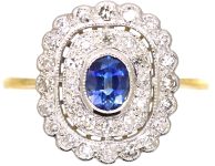 Edwardian 18ct Gold & Platinum, Sapphire & Diamond Two Row Cluster Ring