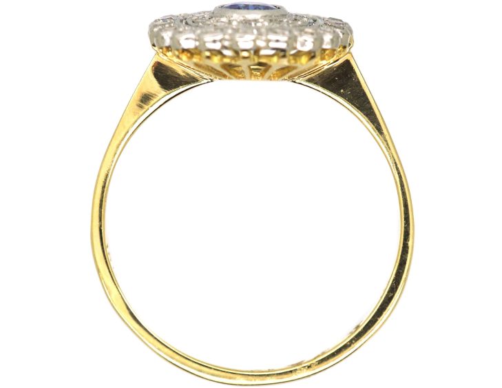 Edwardian 18ct Gold & Platinum, Sapphire & Diamond Two Row Cluster Ring