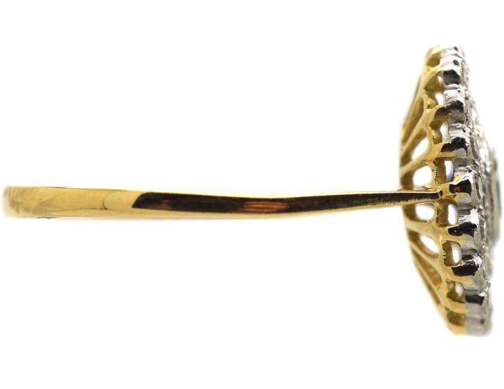 Edwardian 18ct Gold & Platinum, Sapphire & Diamond Two Row Cluster Ring