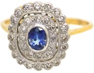 Edwardian 18ct Gold & Platinum, Sapphire & Diamond Two Row Cluster Ring