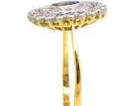 Edwardian 18ct Gold & Platinum, Sapphire & Diamond Two Row Cluster Ring