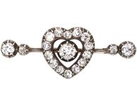 Victorian 15ct Gold & Silver Heart Brooch set with Diamonds in original Case