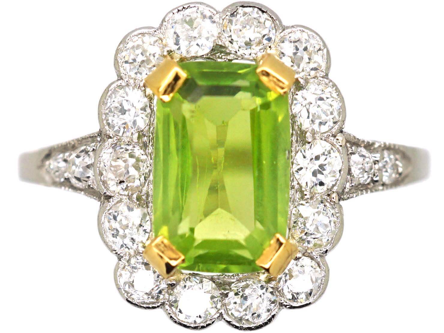 Broche Antique En Or 8K - Diamant 0.18 Ct Et Péridot - Allemagne - Occasion
