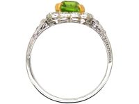 Edwardian 18ct White Gold & Platinum Peridot & Diamond Cluster Ring
