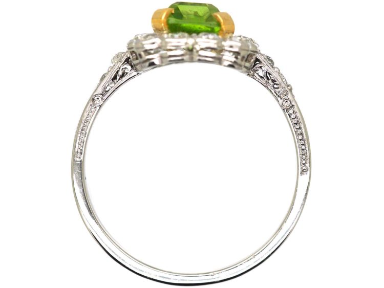 Edwardian 18ct White Gold & Platinum Peridot & Diamond Cluster Ring