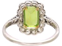 Edwardian 18ct White Gold & Platinum Peridot & Diamond Cluster Ring