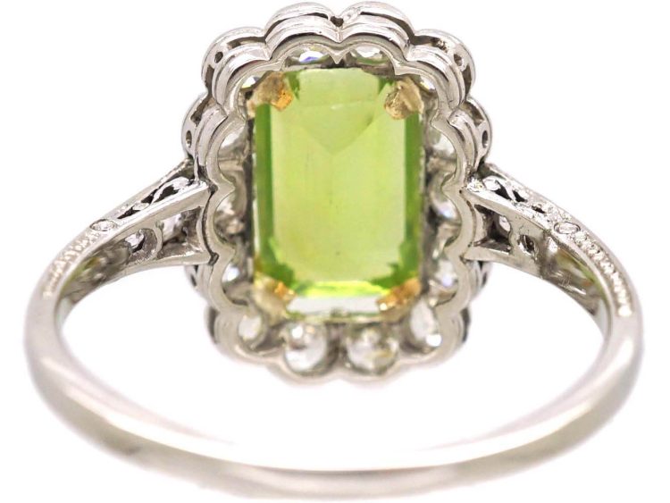 Edwardian 18ct White Gold & Platinum Peridot & Diamond Cluster Ring