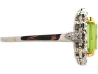 Edwardian 18ct White Gold & Platinum Peridot & Diamond Cluster Ring