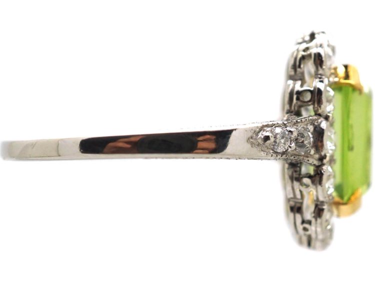Edwardian 18ct White Gold & Platinum Peridot & Diamond Cluster Ring